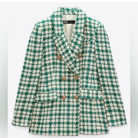 AS SEEN ON EMILY IN PARIS ZARA TWEED HOUNDSTOOTH DOUBLE BREASTED BLAZER - Picture 3 of 4